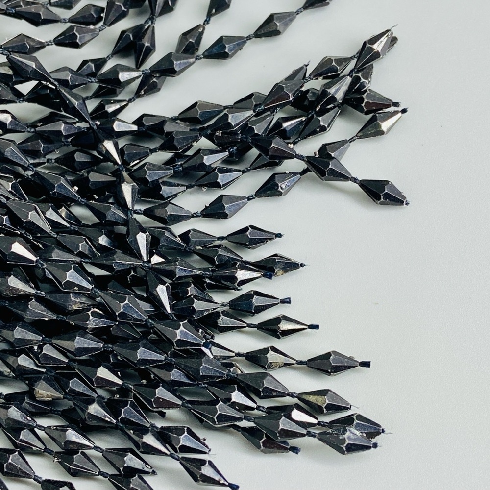 Vintage Mod Large Cascading Fringe Brooch Black Beaded Pin - Picture 8 of 13